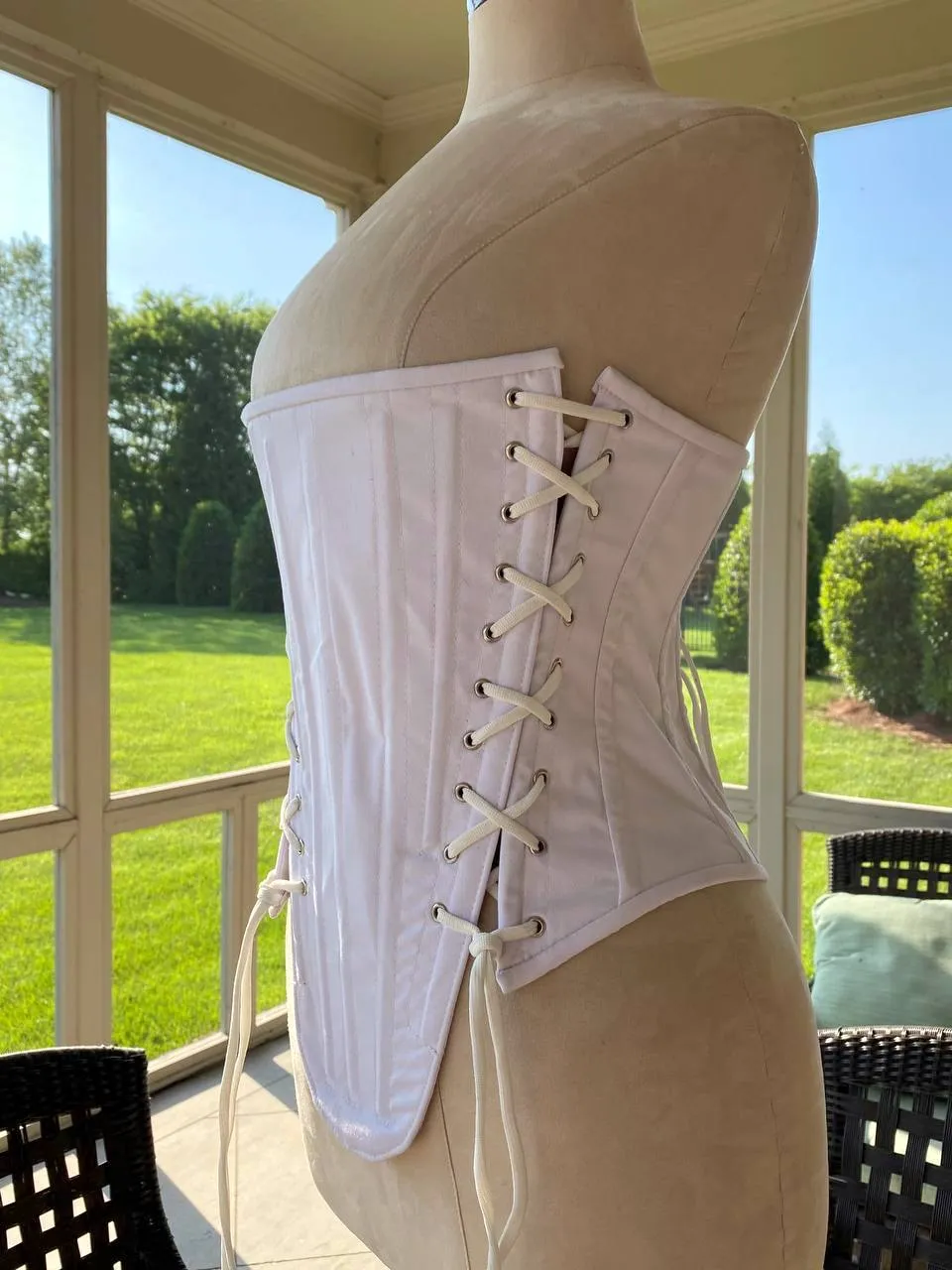 Historical pattern overbust corset from cotton with 3 laces (overbust or underbust). Steelbone custom made corset