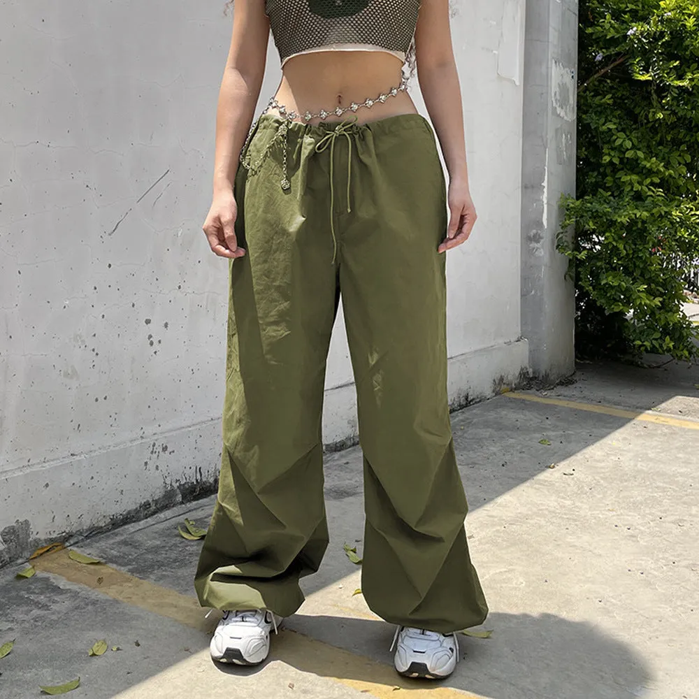 Hot Girl Tooling Elastic Band Drawstring Low Waist Wide-leg Casual Pants