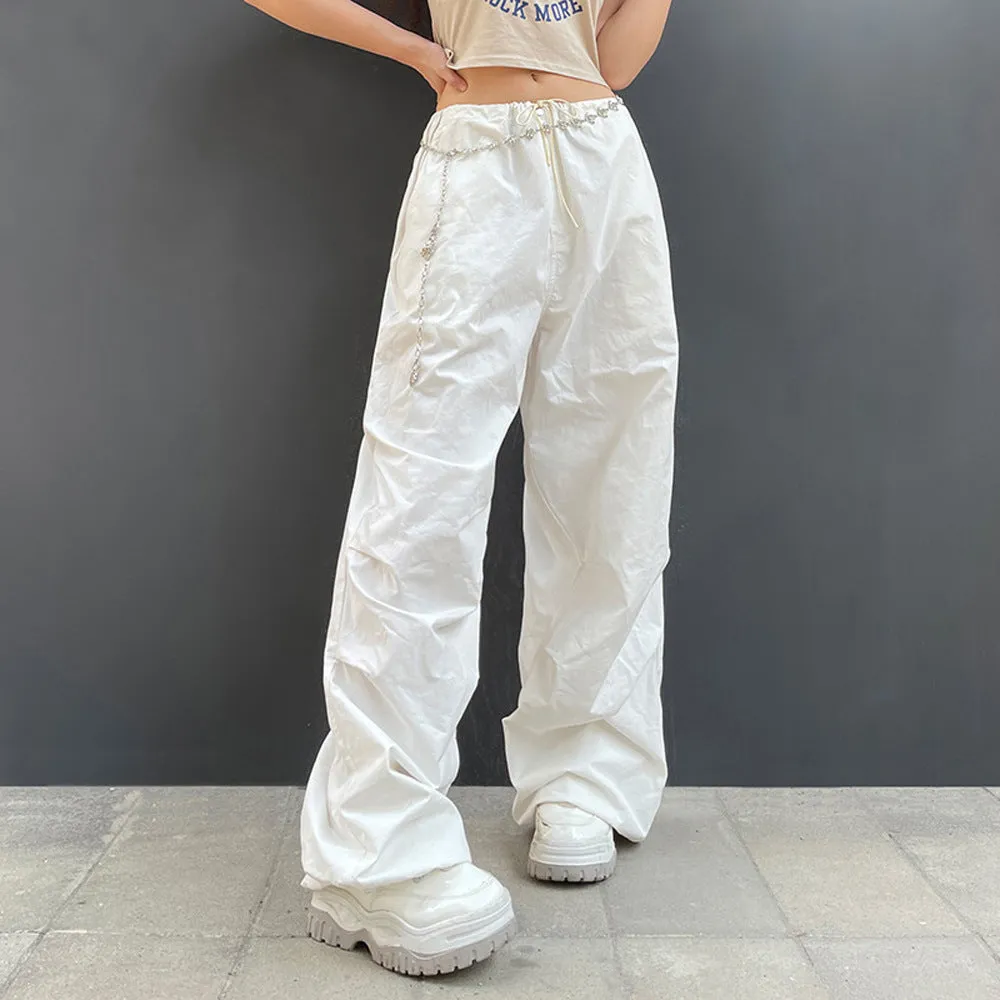 Hot Girl Tooling Elastic Band Drawstring Low Waist Wide-leg Casual Pants