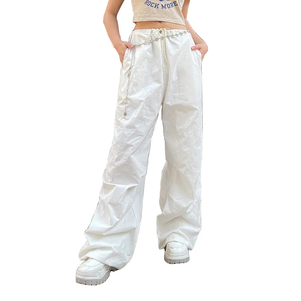 Hot Girl Tooling Elastic Band Drawstring Low Waist Wide-leg Casual Pants