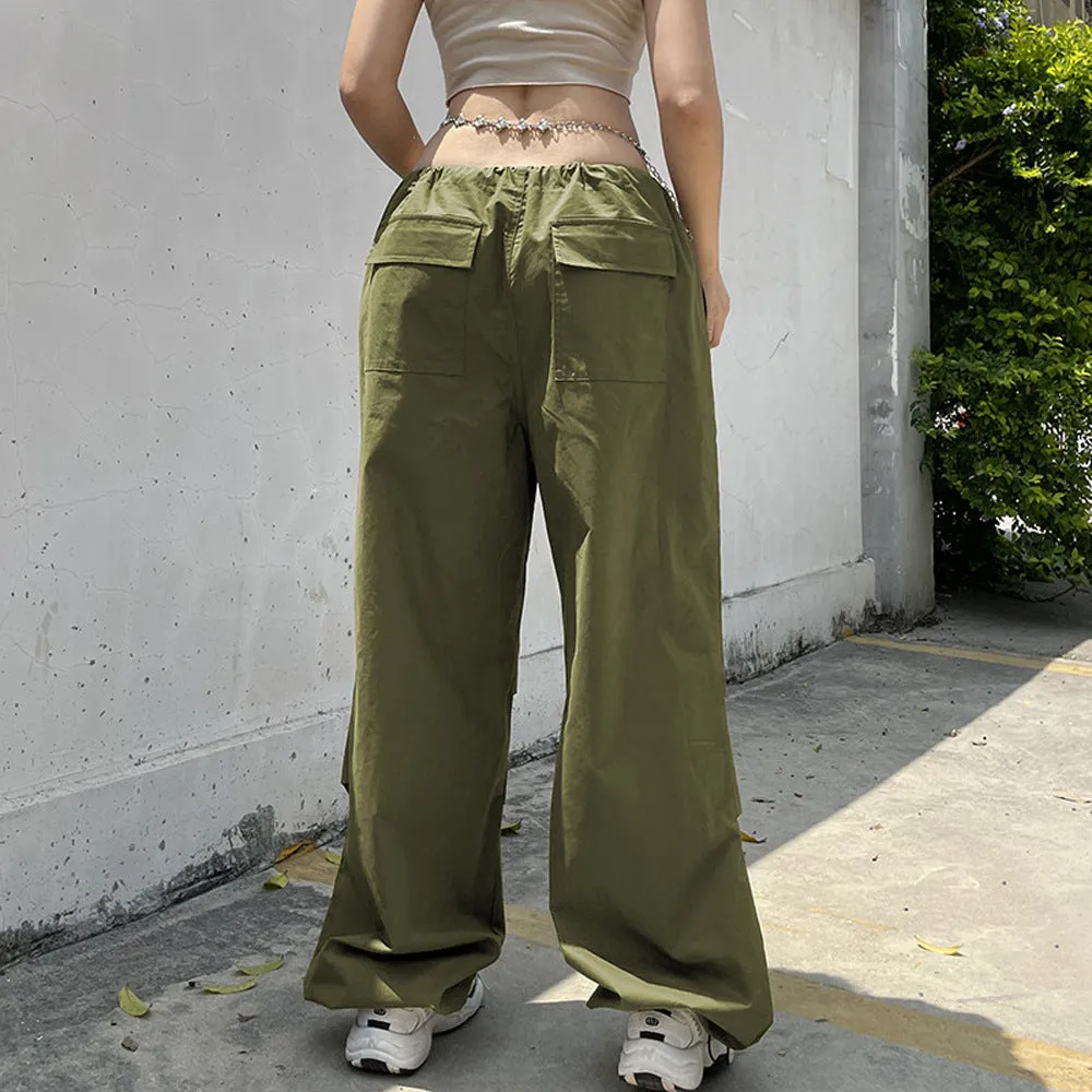 Hot Girl Tooling Elastic Band Drawstring Low Waist Wide-leg Casual Pants