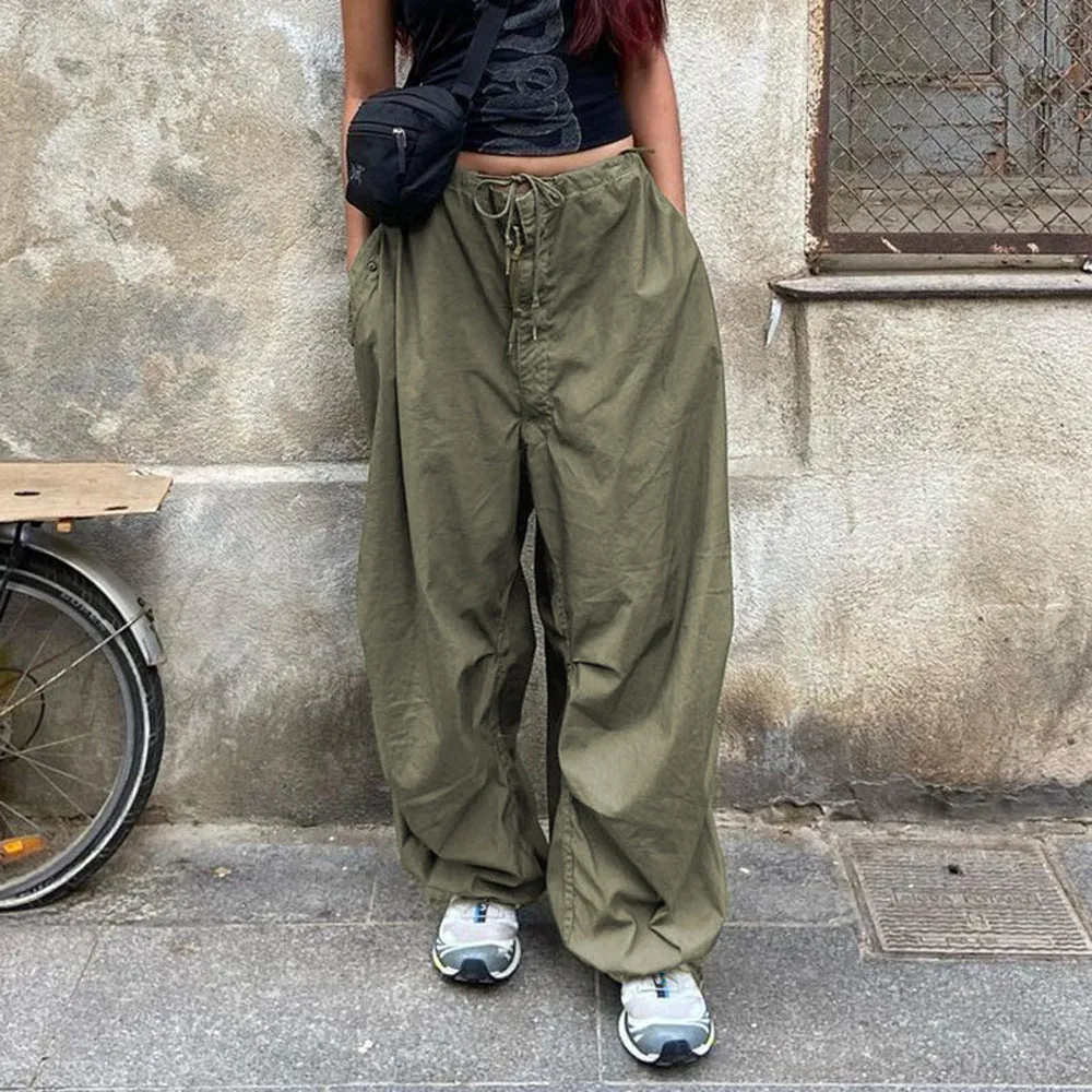 Hot Girl Tooling Elastic Band Drawstring Low Waist Wide-leg Casual Pants