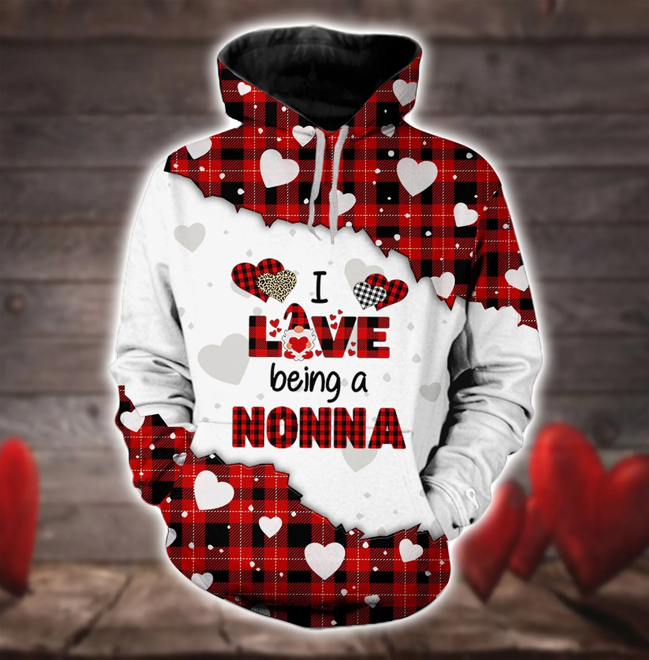 I Love Being A Nonna Leopard Red Buffalo Christmas Hoodie