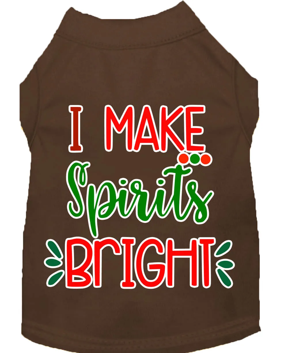 I Make Spirits Bright Screen Print Dog Shirt Brown Lg