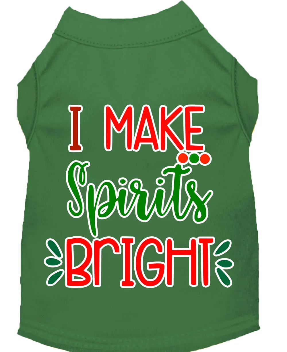 I Make Spirits Bright Screen Print Dog Shirt Green Lg