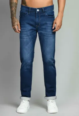 Indigo Blue Mid Rise Solid Straight Fit Jeans