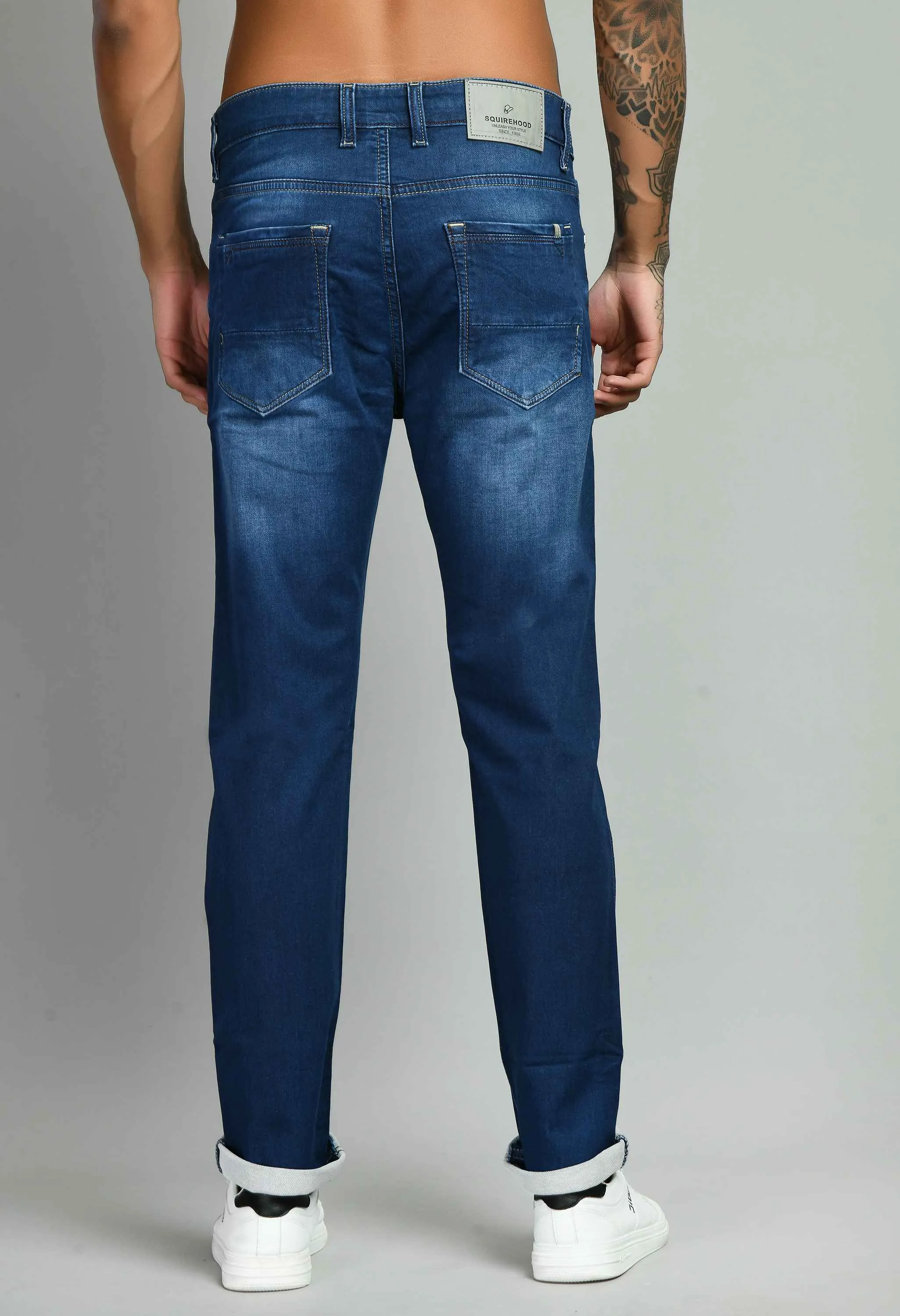 Indigo Blue Mid Rise Solid Straight Fit Jeans