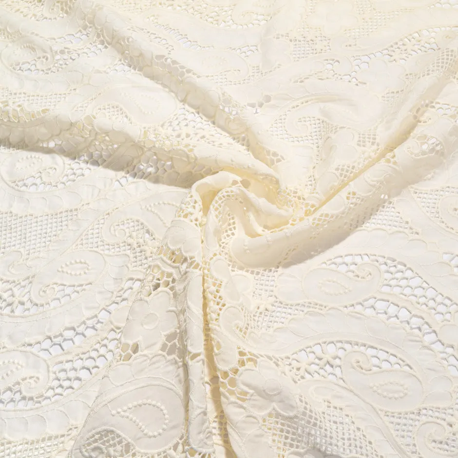 Ivory Paisley Open Work Georgette Anglaise