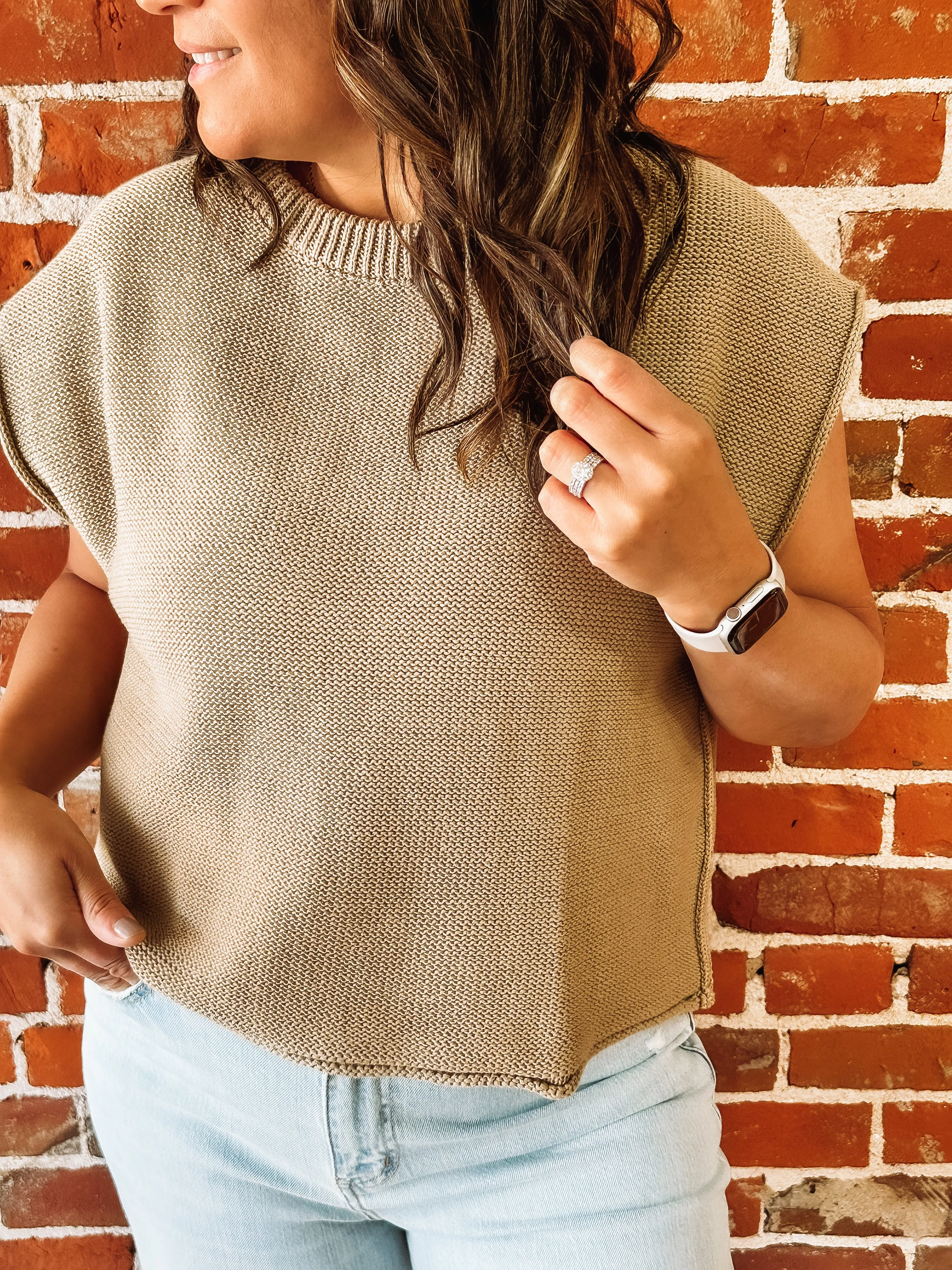 Khaki Knit Sweater Vest Top