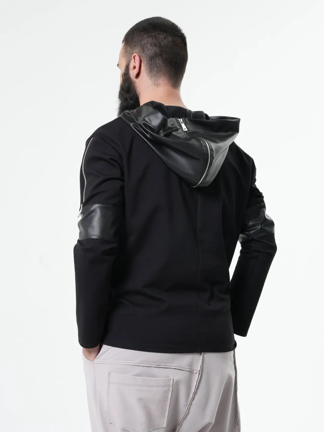 Leather Hood Mens Sweatshirt