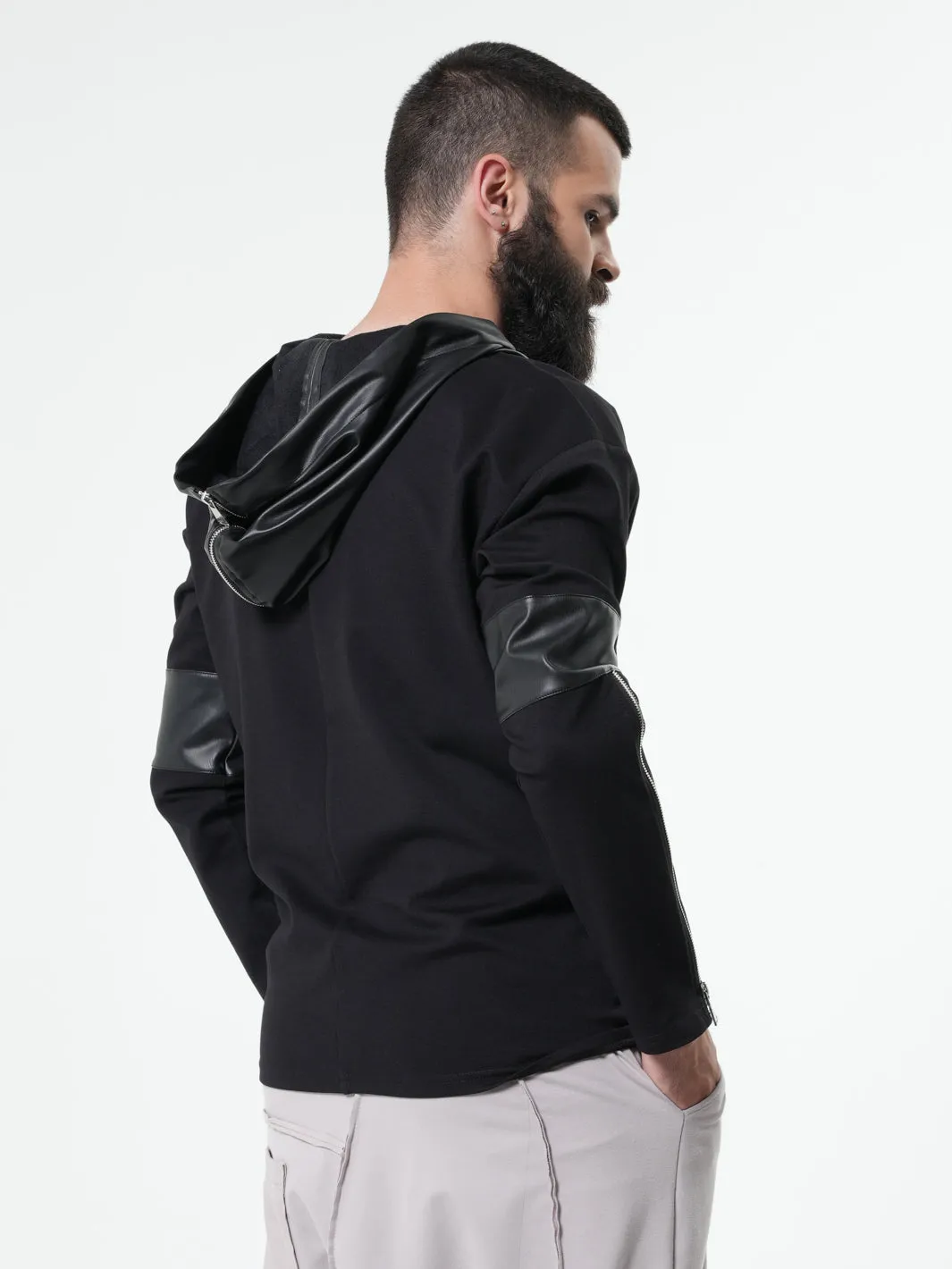 Leather Hood Mens Sweatshirt