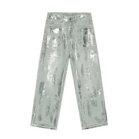 Light Blue Brushed Silver Baggy Jeans