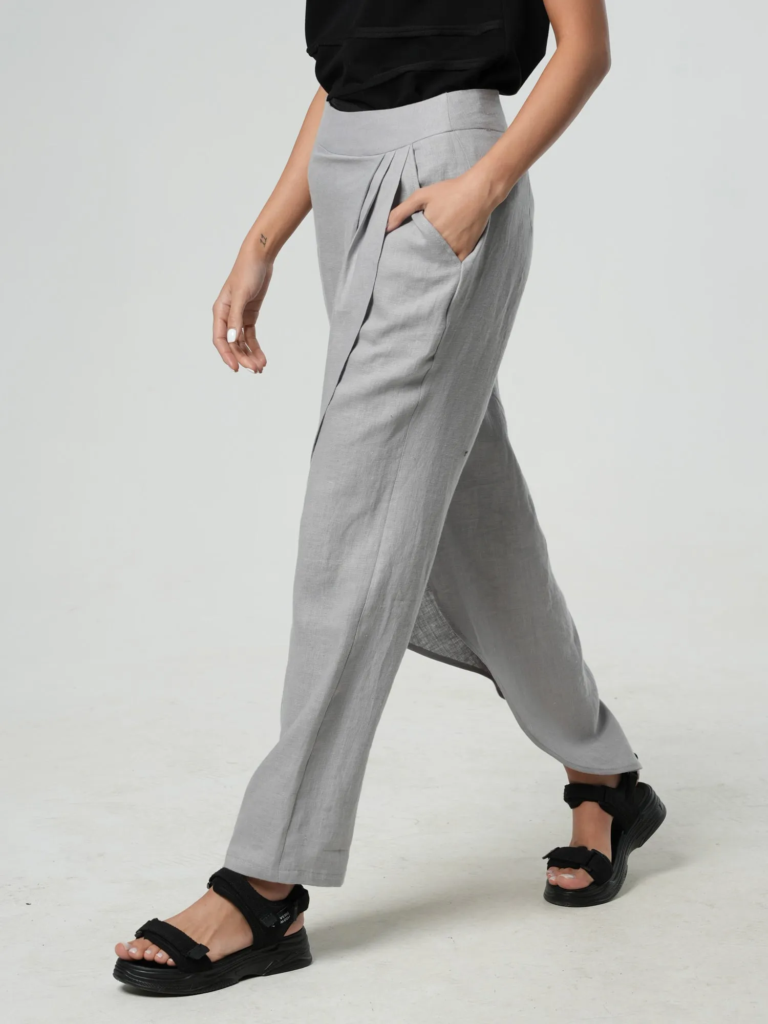 Loose Linen Pants In Gray