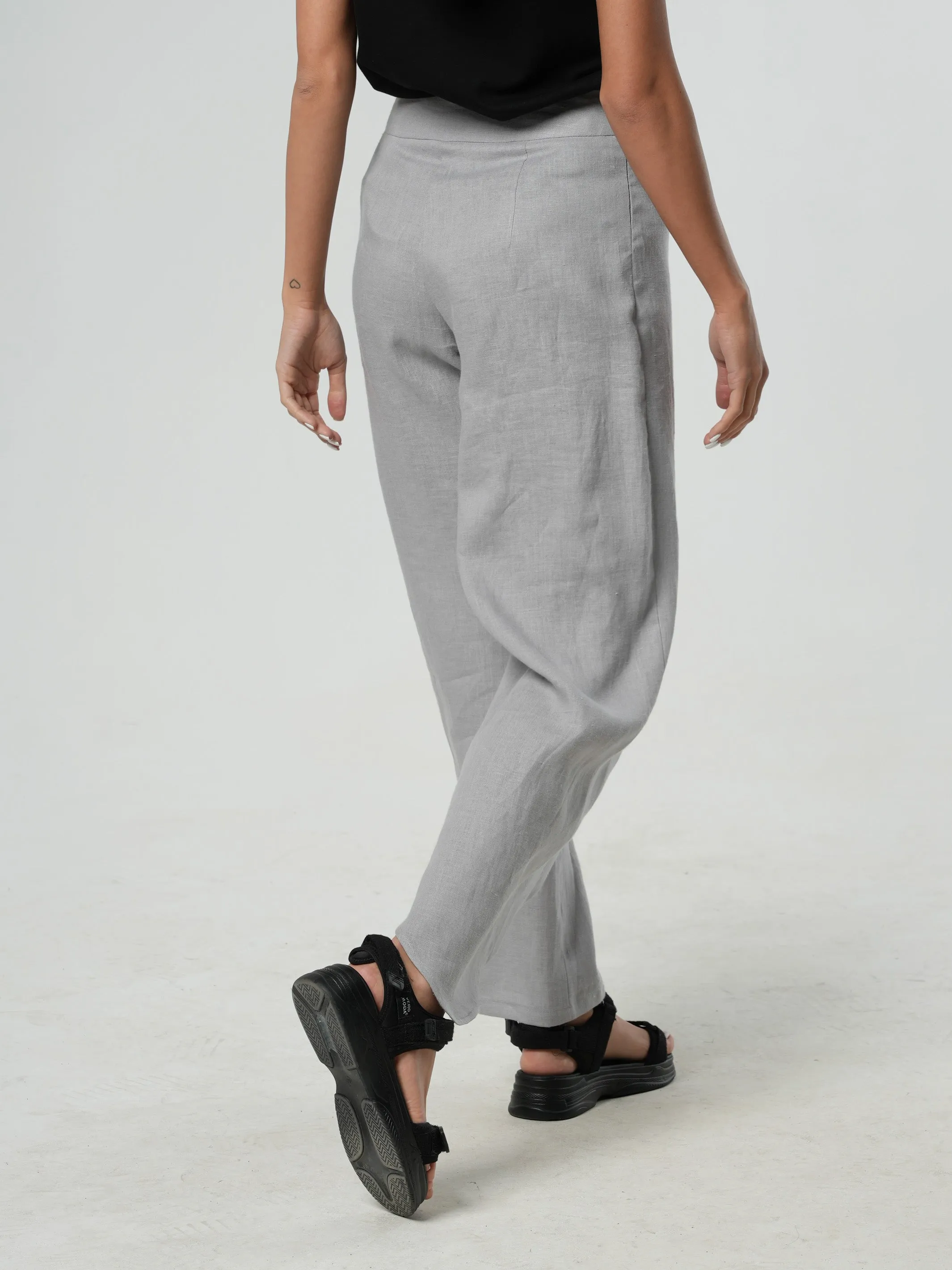 Loose Linen Pants In Gray