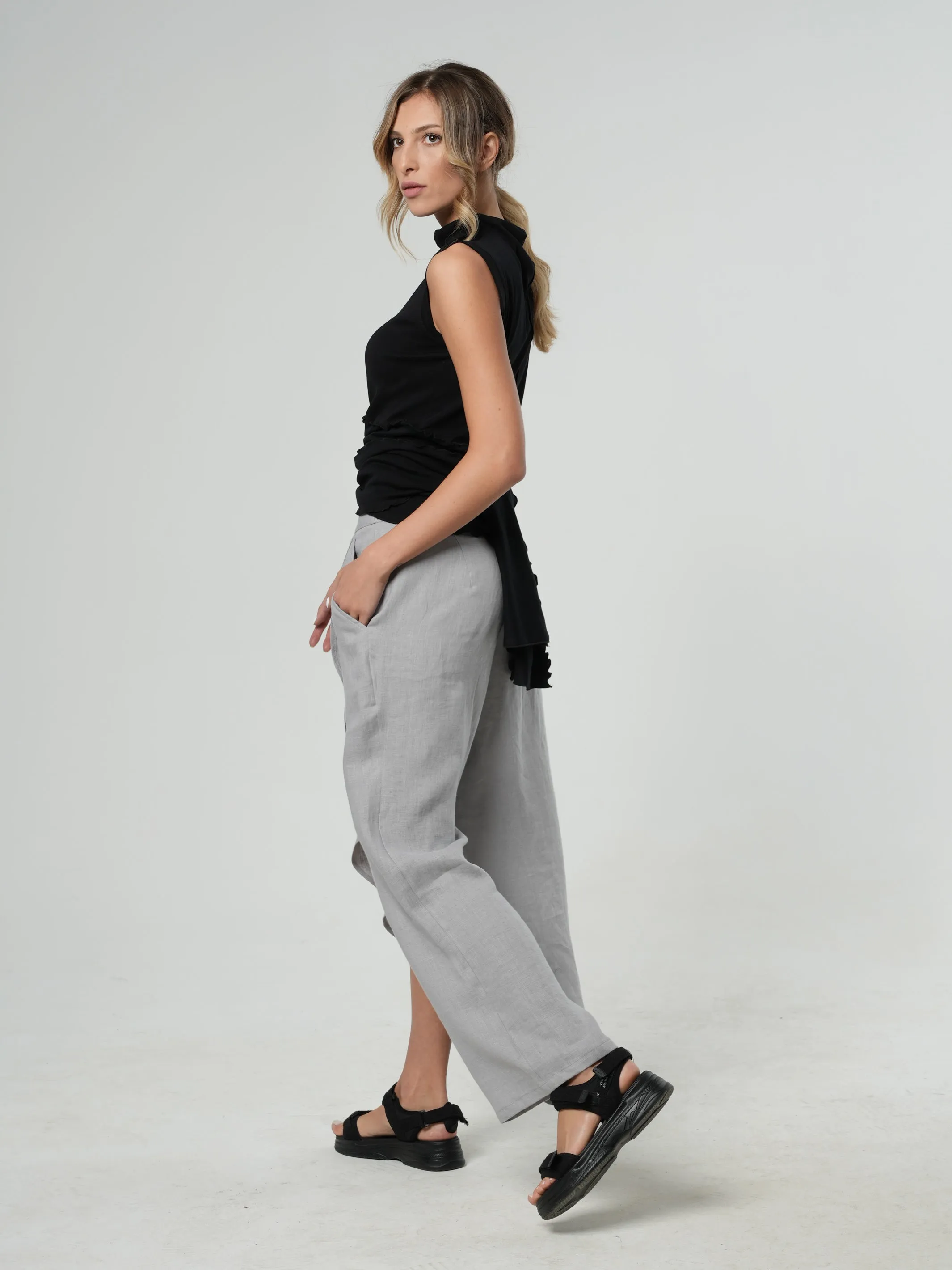 Loose Linen Pants In Gray