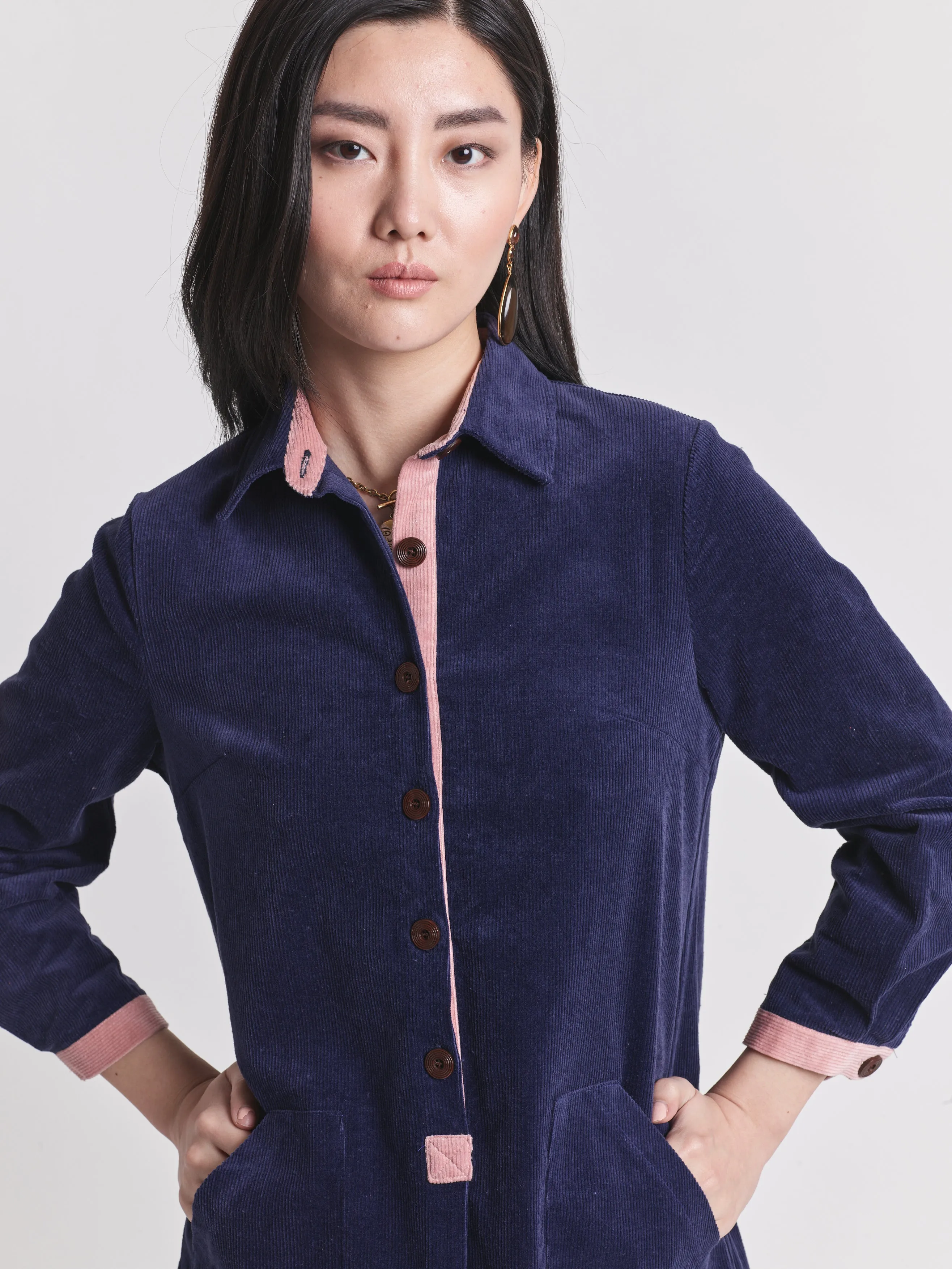 Lowie Navy Corduroy Shirt Dress