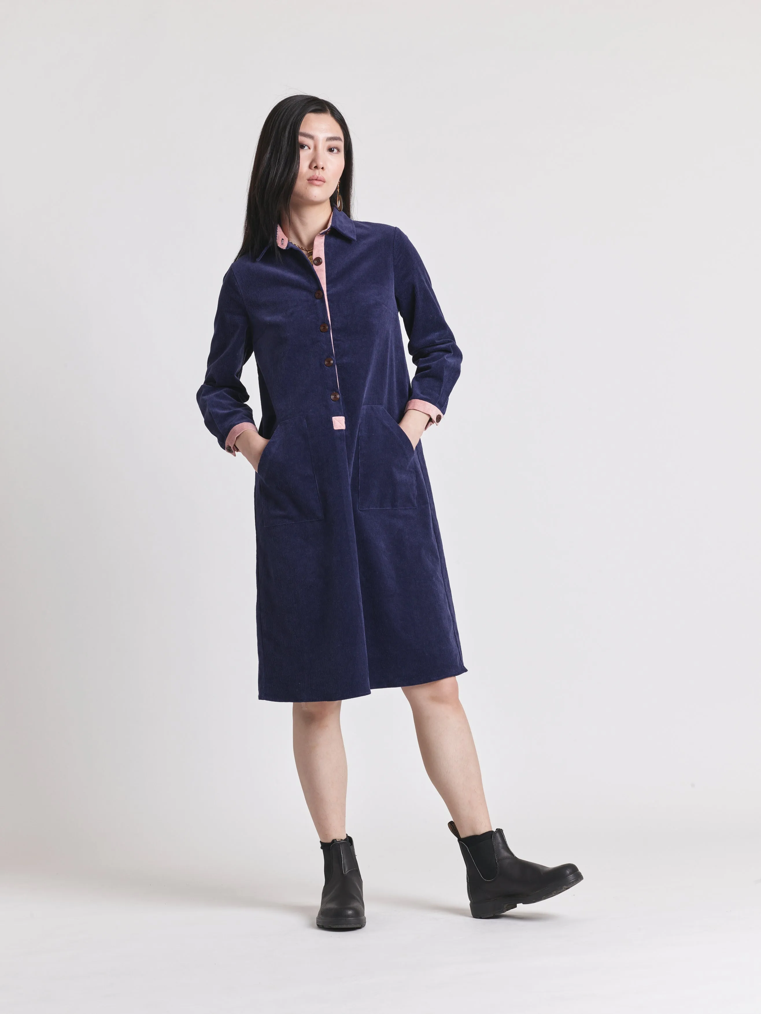 Lowie Navy Corduroy Shirt Dress