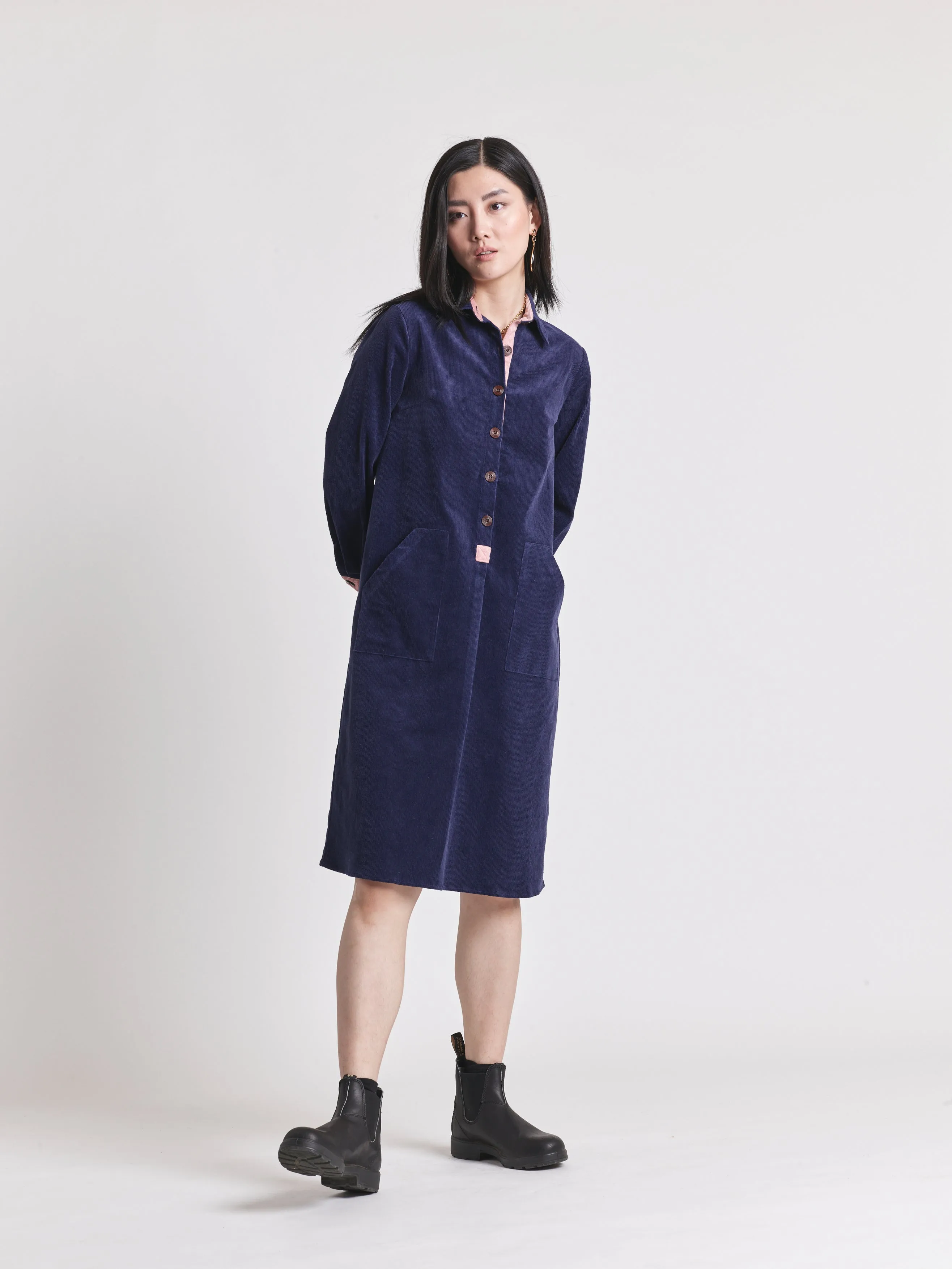 Lowie Navy Corduroy Shirt Dress