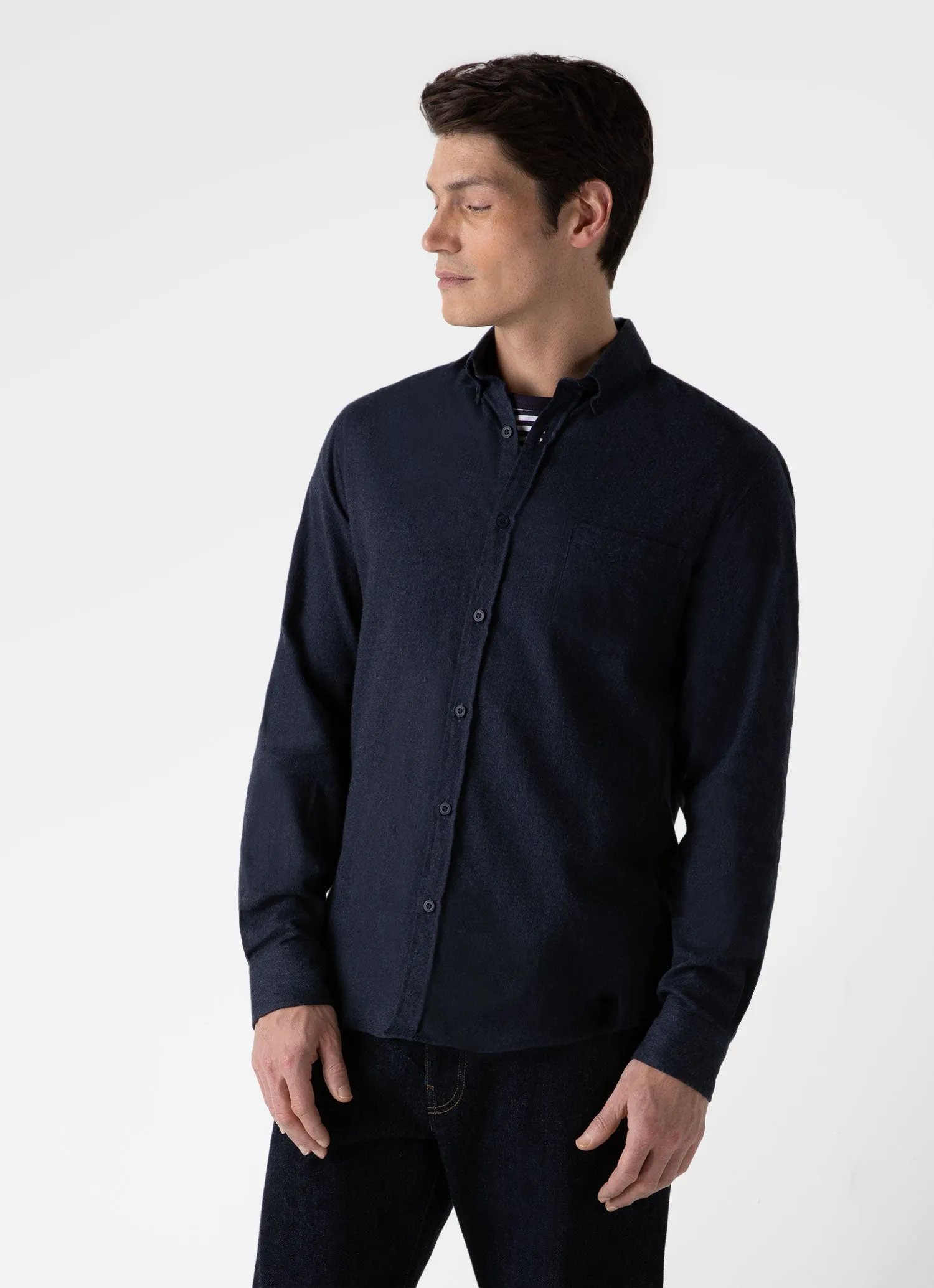 Men's Button Down Flannel Shirt in Navy Melange