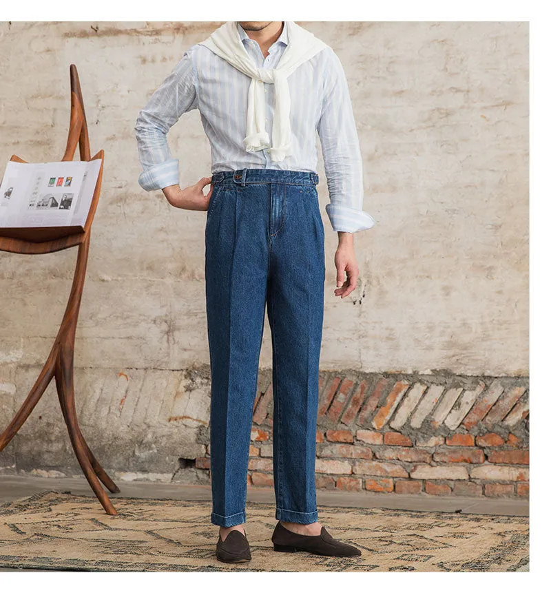 Men's Retro Cotton High Waist Casual Jeans