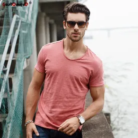 Men'S V-Neck Slim Fit Pure Cotton T-Shirt