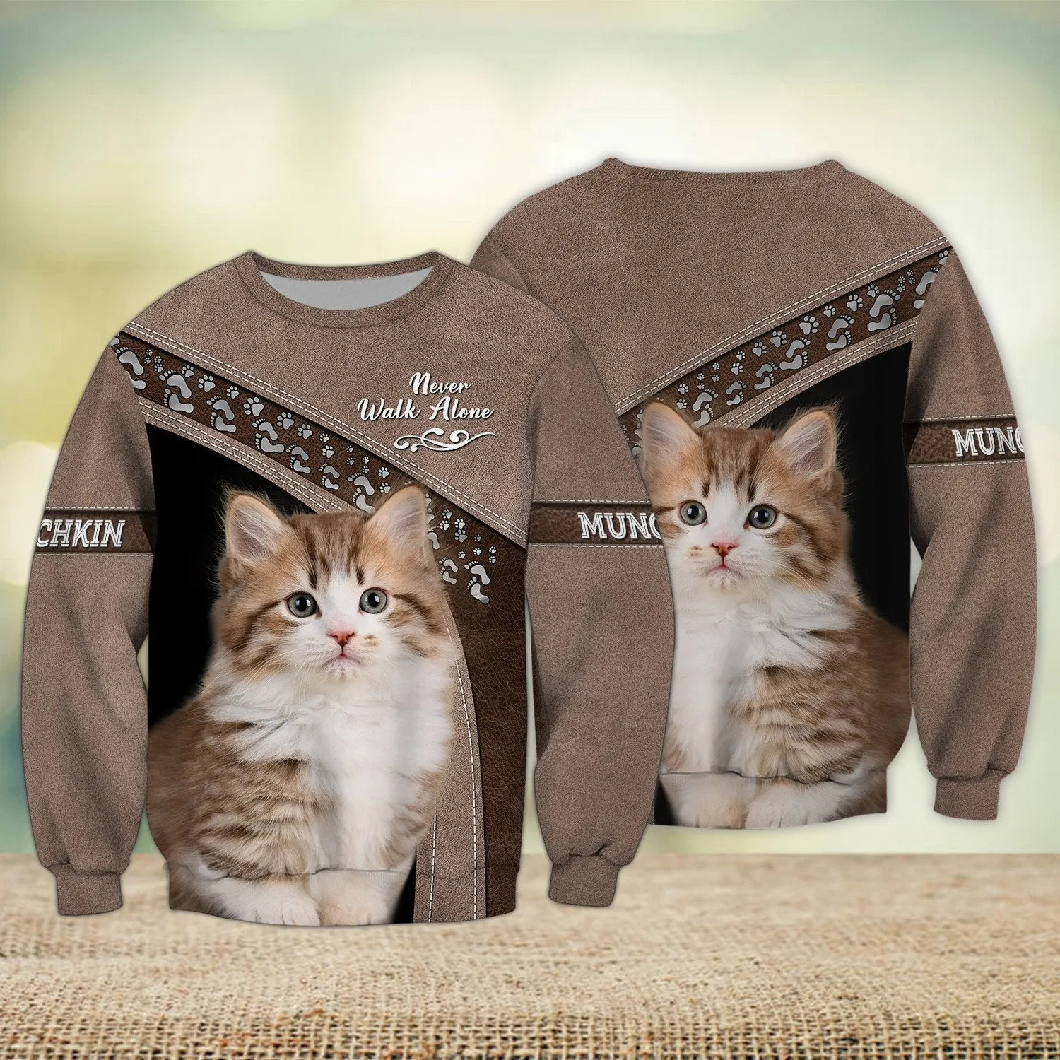 Munchkin Cat Love Never Walk Alone 3D Full Print Sweatshirt, Christmas Cat Shirt