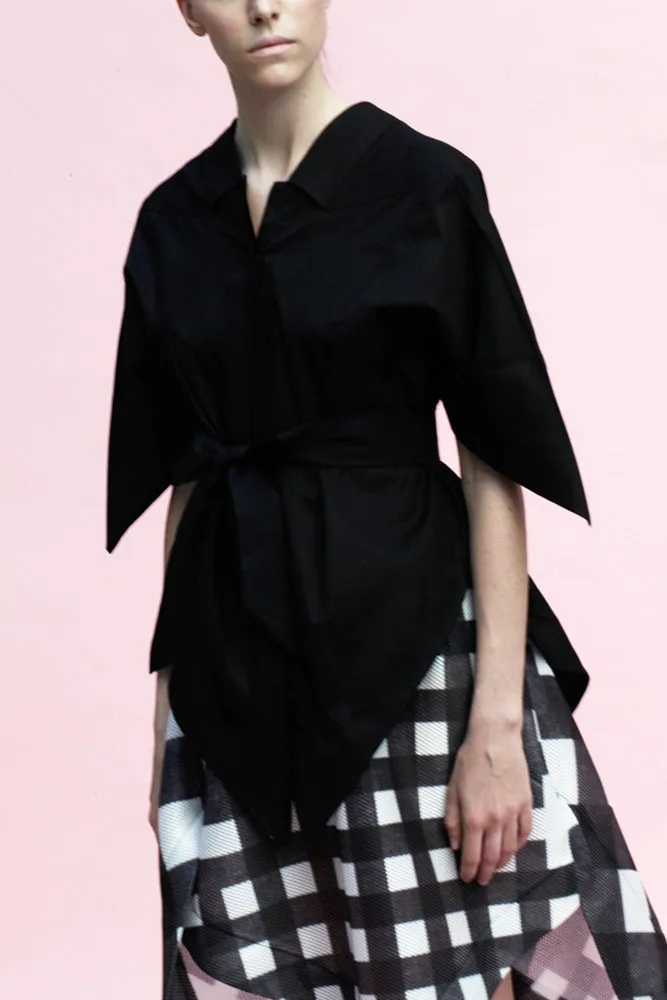 Origami Short Sleeves Classic Cotton Shirt / Black