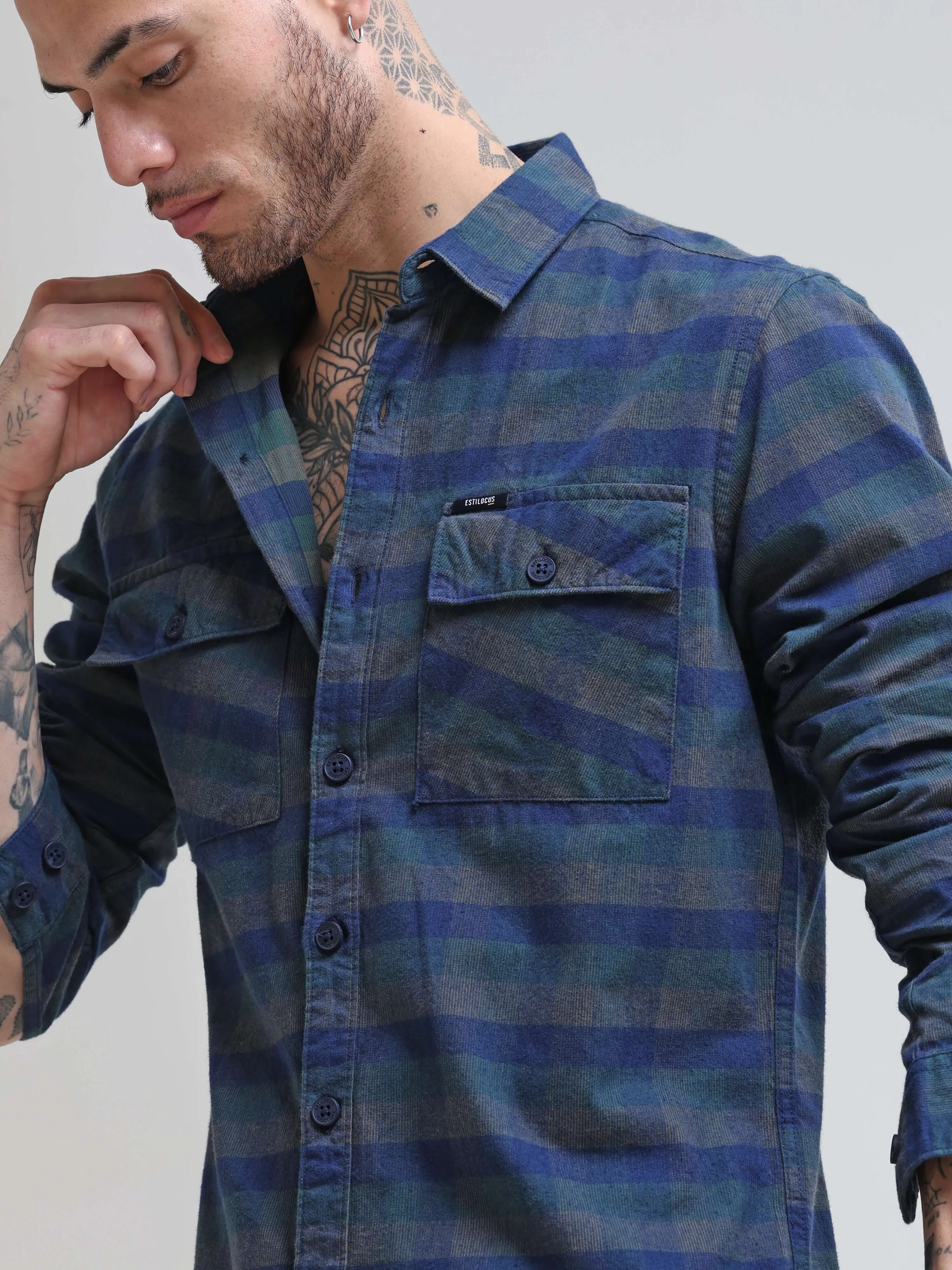 Oxford Blue Corduroy Checks Shirt