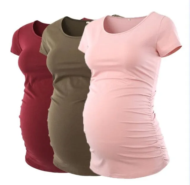 Pack Of 3Pcs Maternity Clothes Ropa Embarazada Tee Shirt Tops Pregnancy T-Shirt Casual Flattering Side Ruching