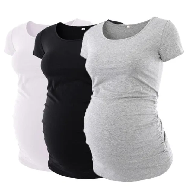 Pack Of 3Pcs Maternity Clothes Ropa Embarazada Tee Shirt Tops Pregnancy T-Shirt Casual Flattering Side Ruching