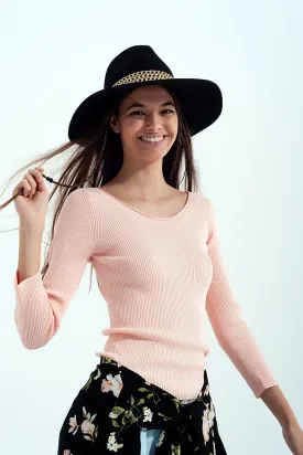 Pink Knitted Wide Neck Sweater