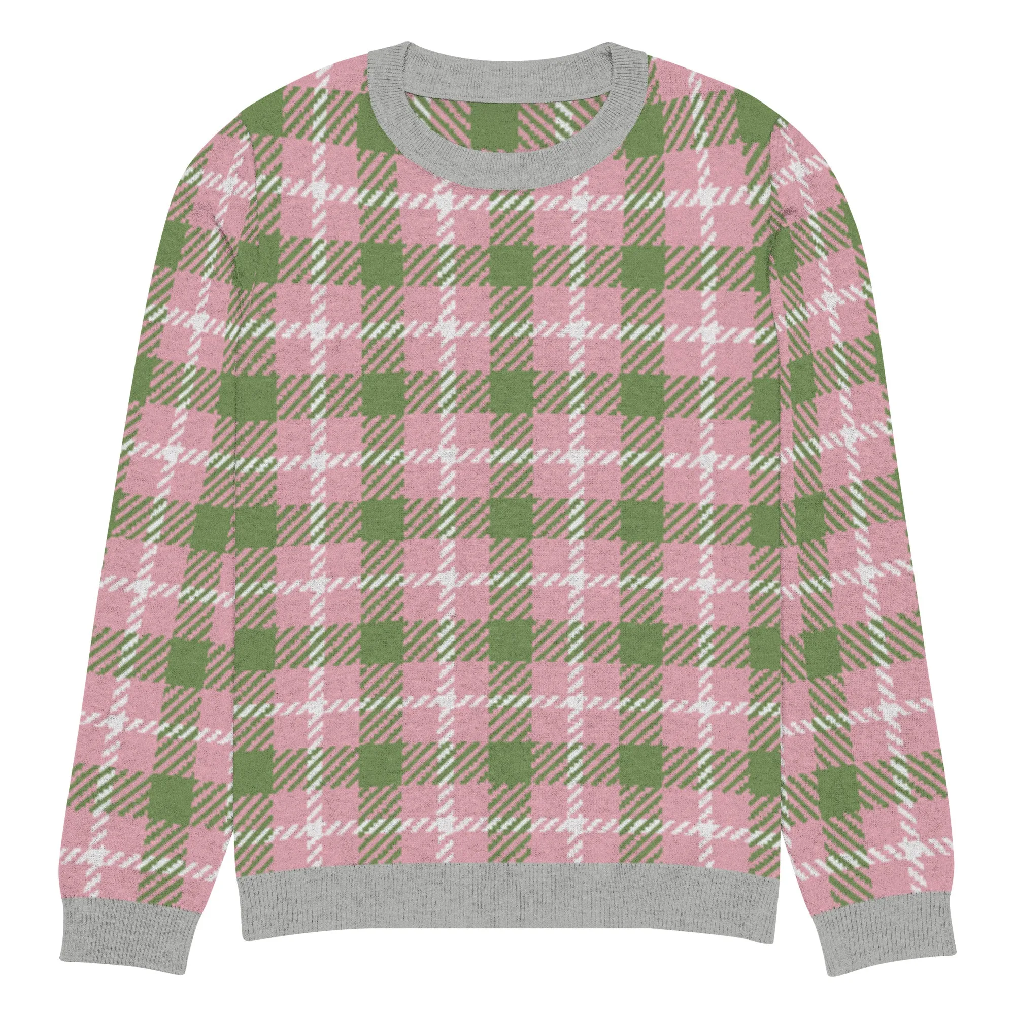 Pink Patriot Plaid Knitted Crewneck Sweater