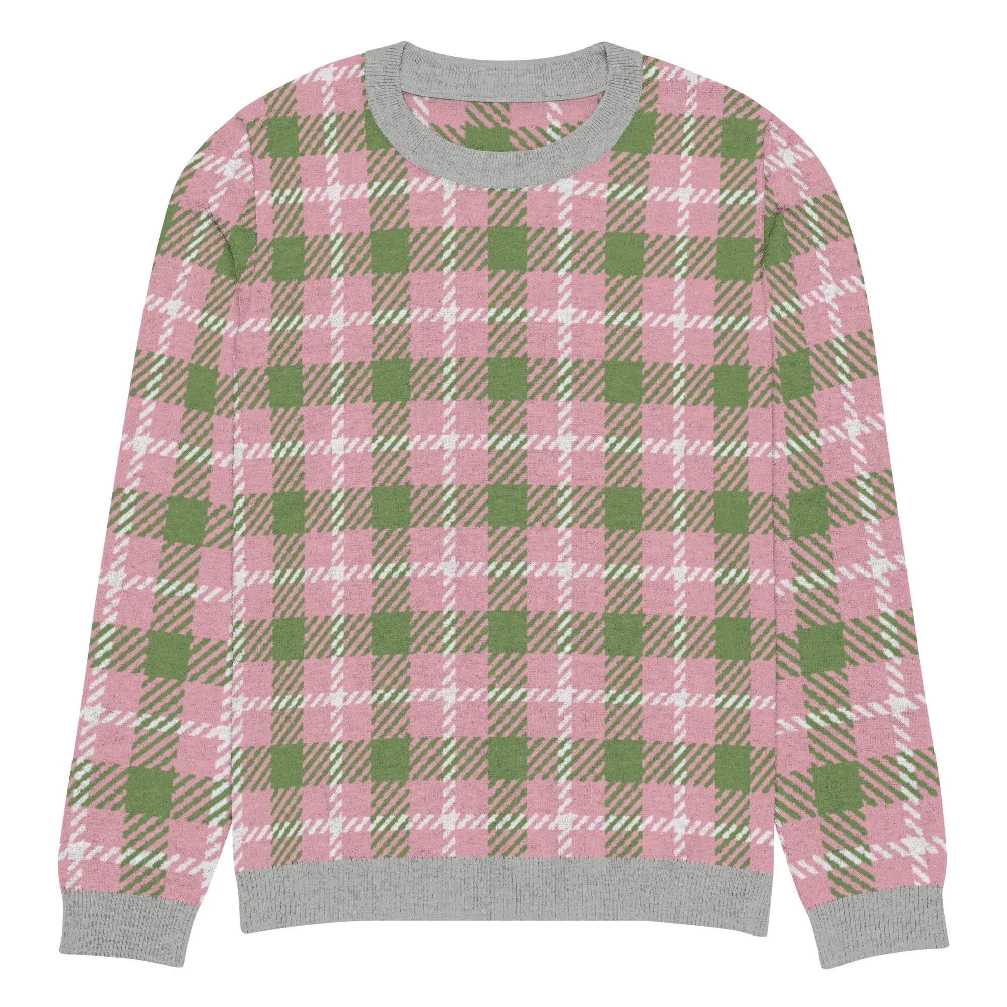 Pink Patriot Plaid Knitted Crewneck Sweater