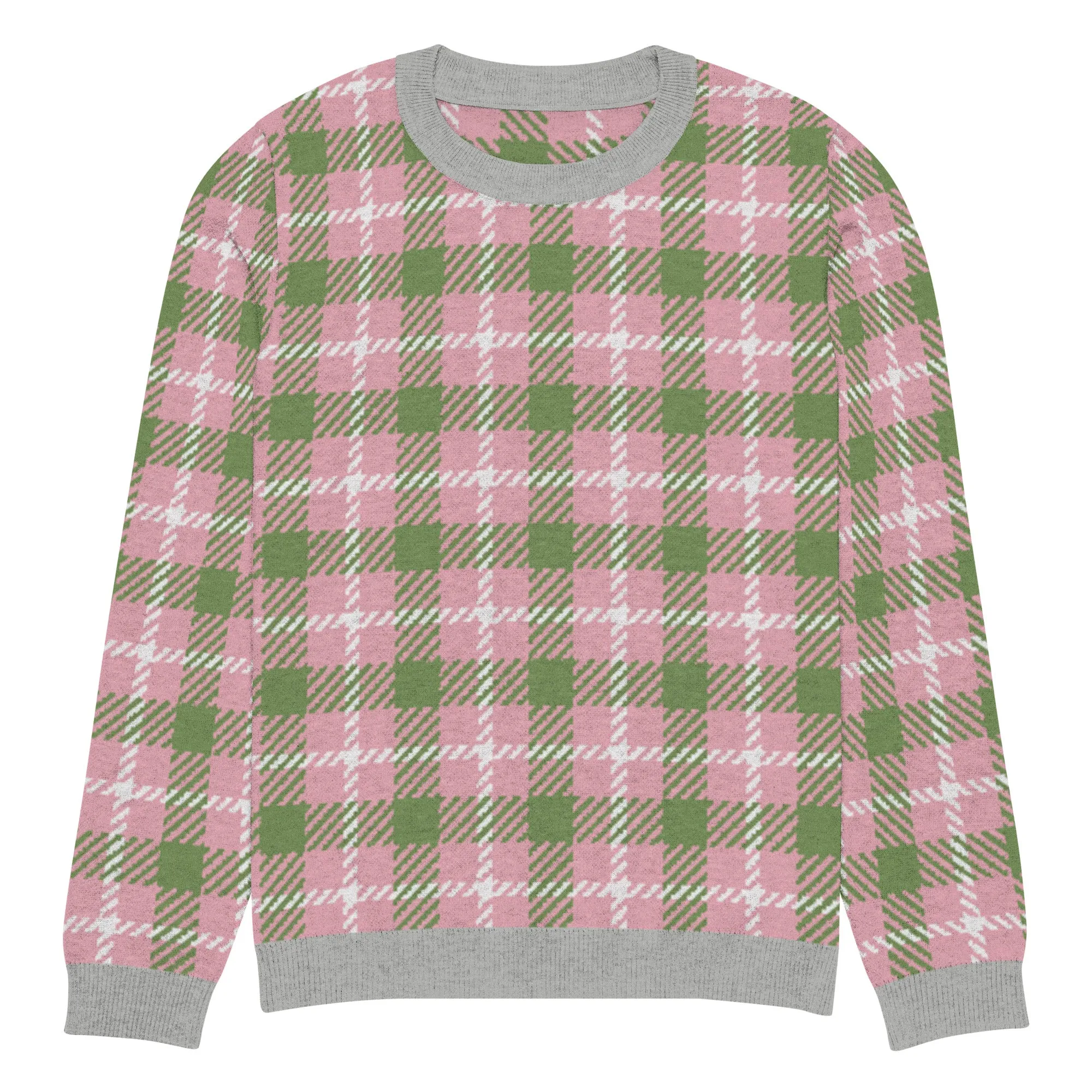 Pink Patriot Plaid Knitted Crewneck Sweater