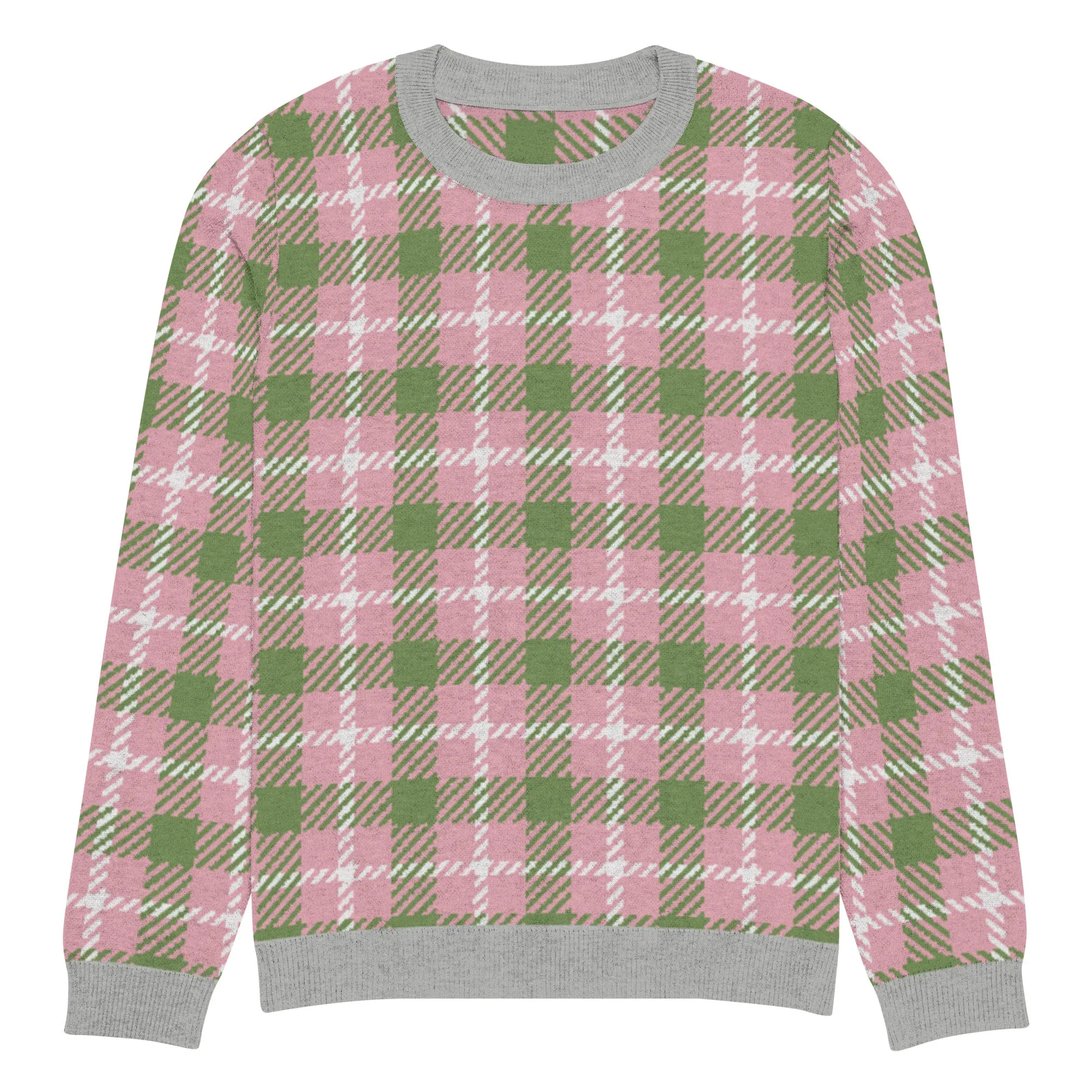 Pink Patriot Plaid Knitted Crewneck Sweater