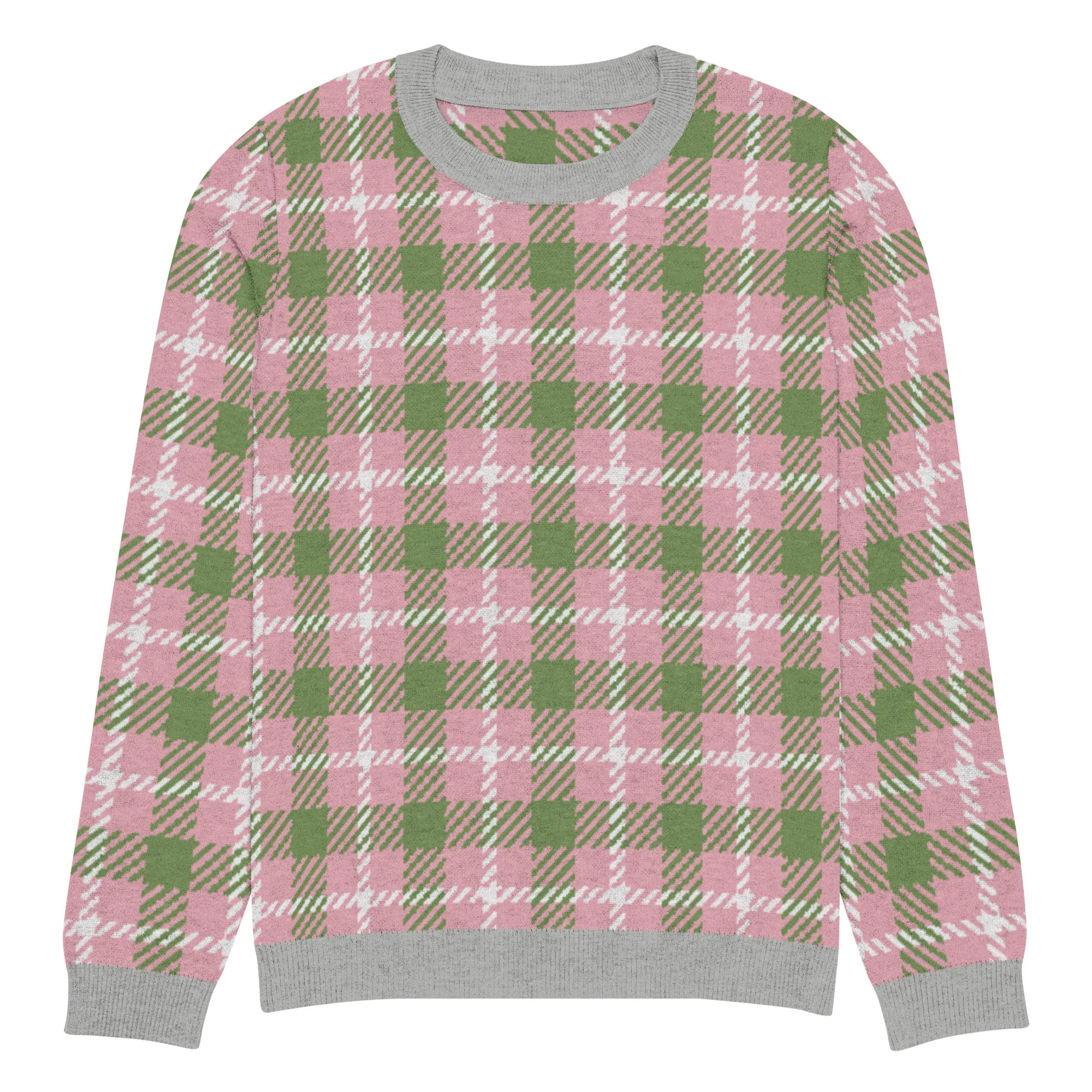 Pink Patriot Plaid Knitted Crewneck Sweater