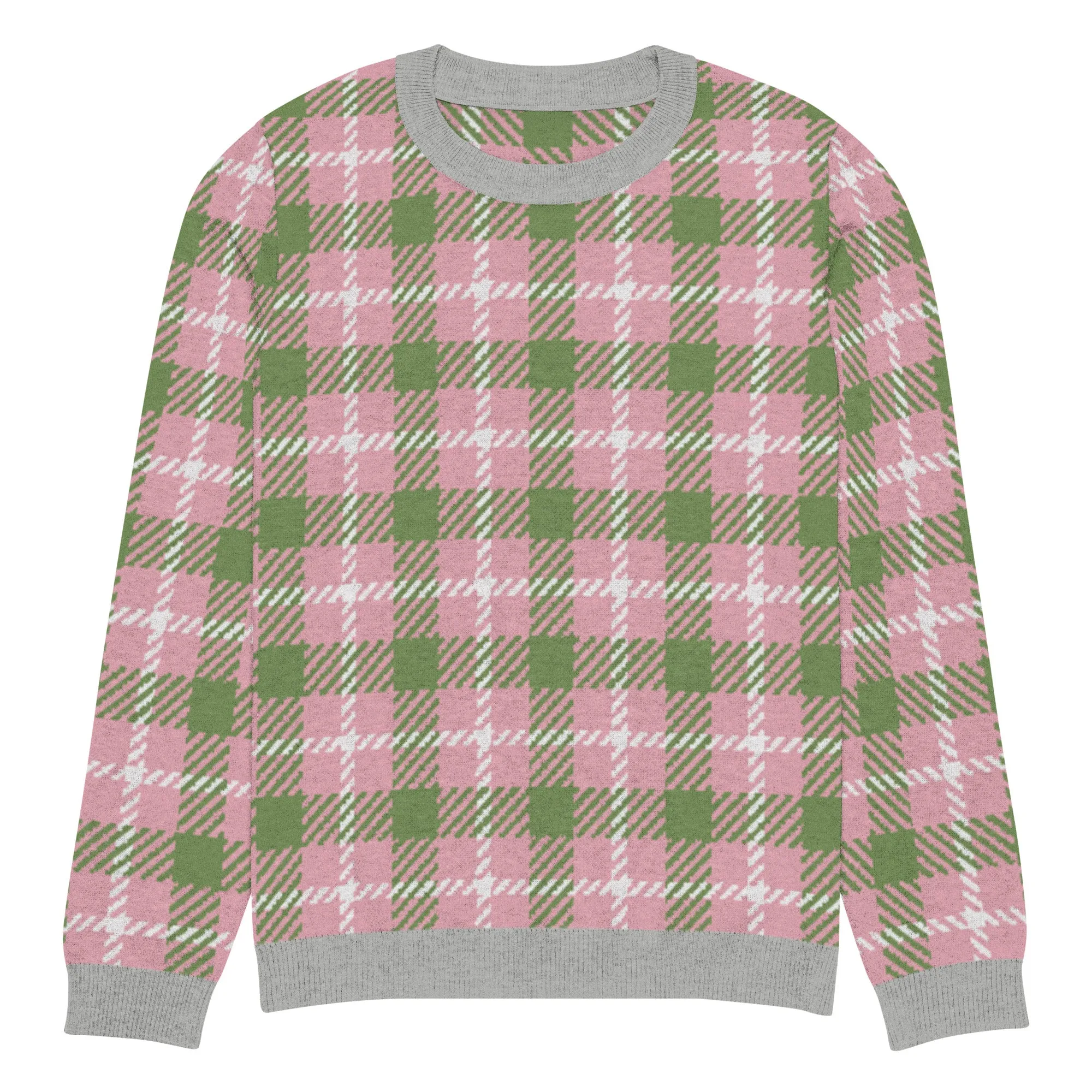 Pink Patriot Plaid Knitted Crewneck Sweater