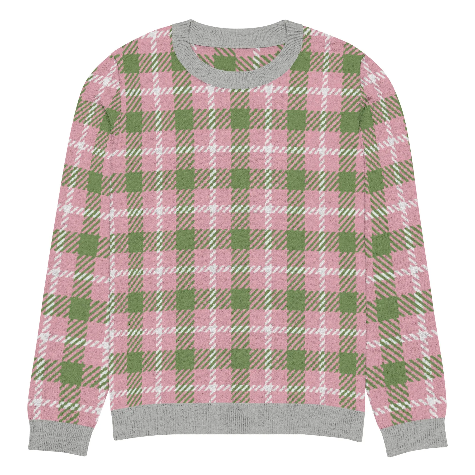 Pink Patriot Plaid Knitted Crewneck Sweater