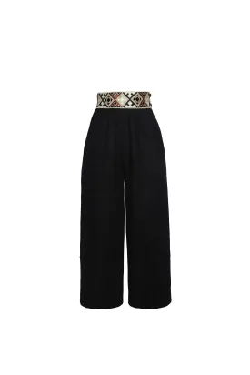 Raha Wide Leg Cropped Pants - Black