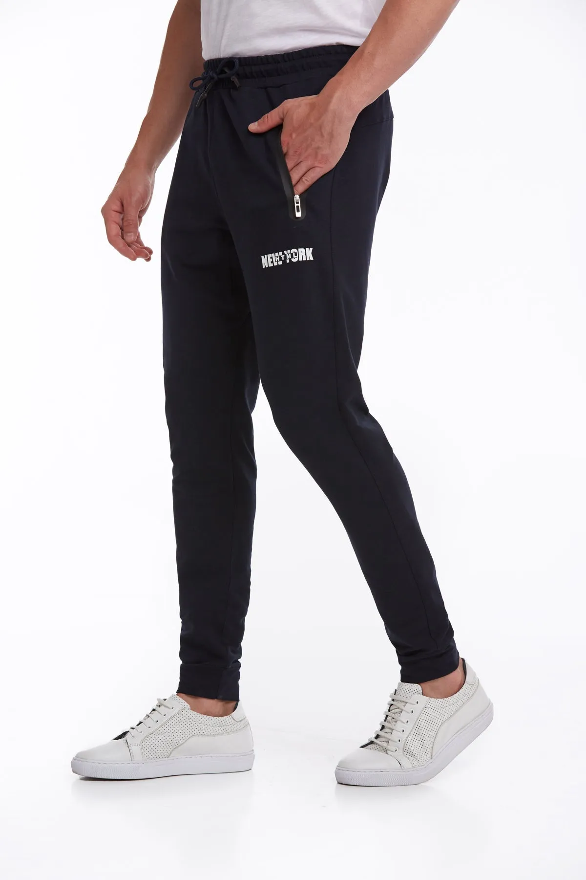 Regular Fit Cotton Blend Navy Sweatpants