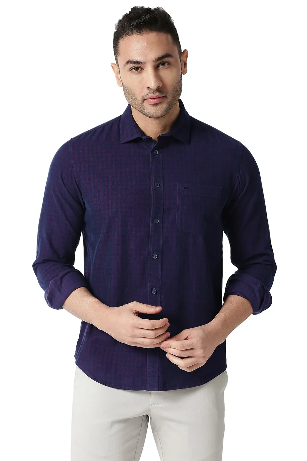 Slim Fit Cotton Corduory Checks Shirt