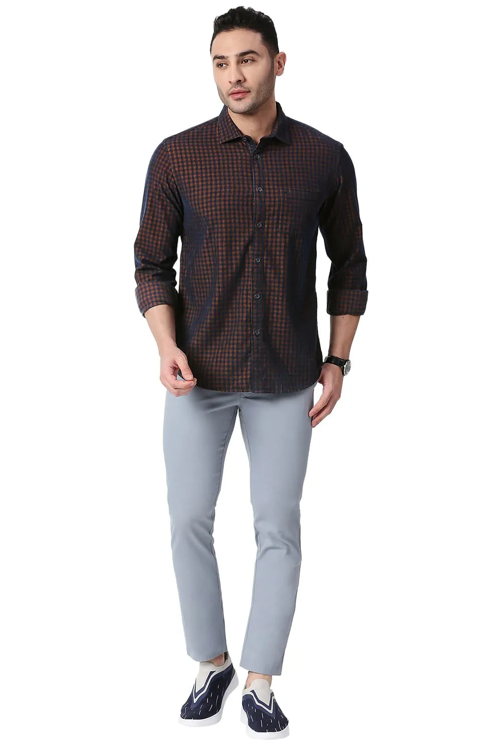 Slim Fit Cotton Corduory Checks Shirt