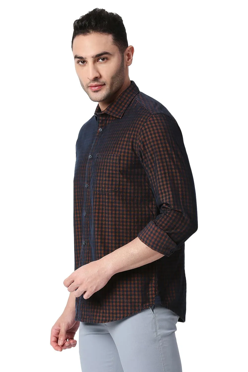 Slim Fit Cotton Corduory Checks Shirt