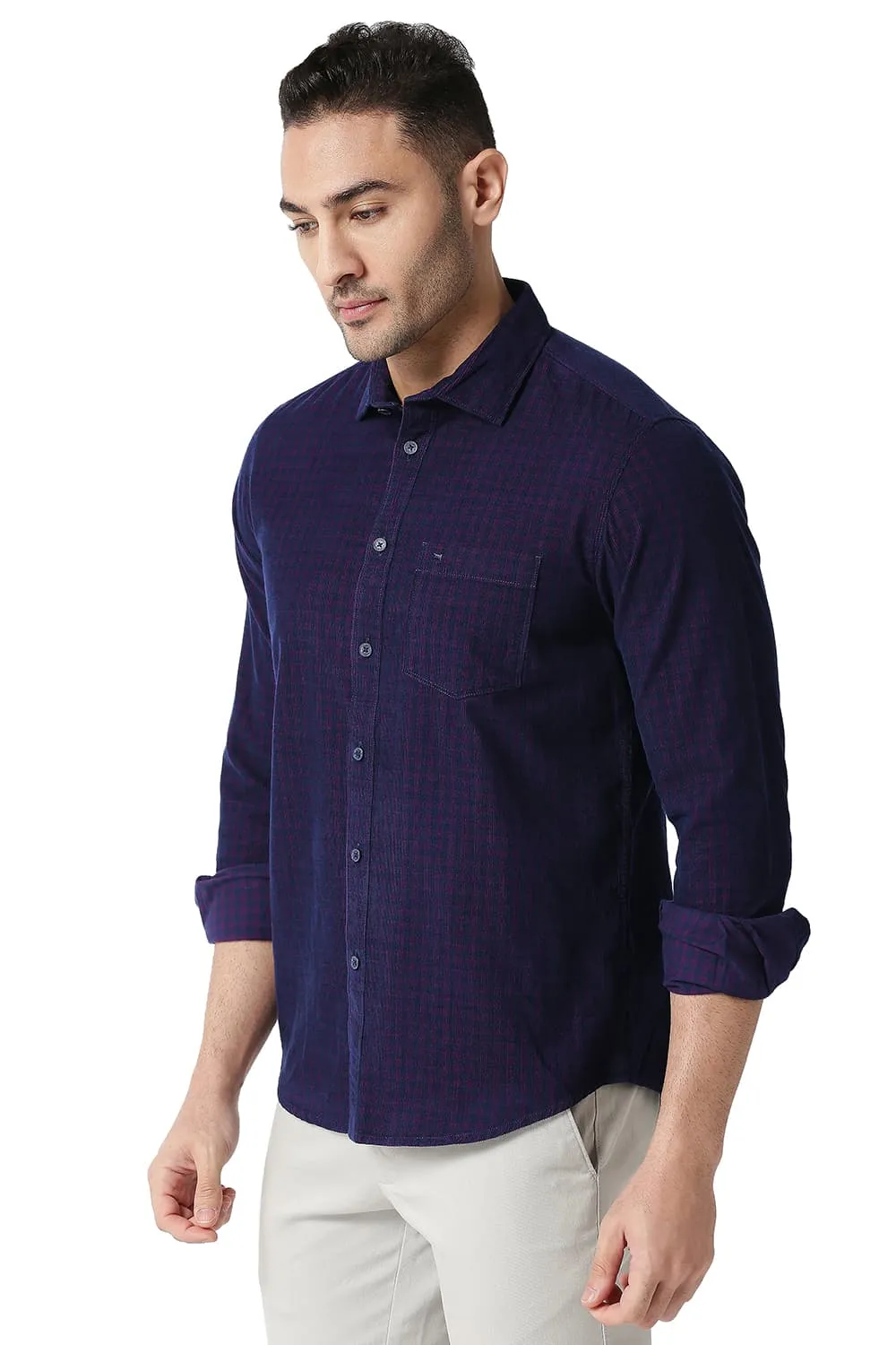 Slim Fit Cotton Corduory Checks Shirt