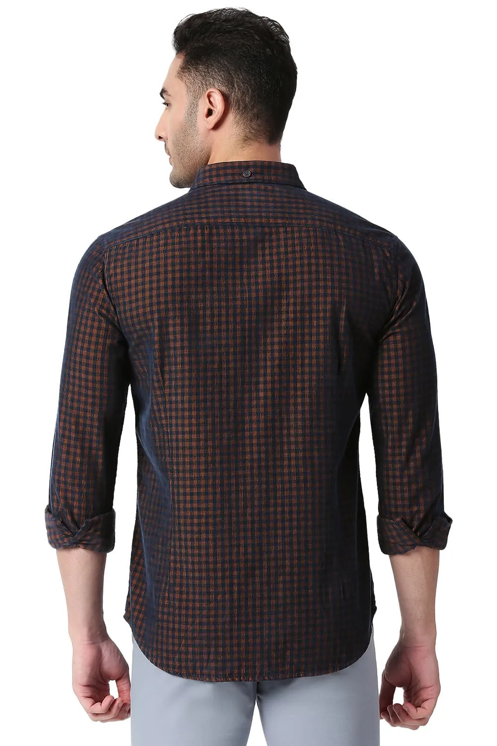 Slim Fit Cotton Corduory Checks Shirt