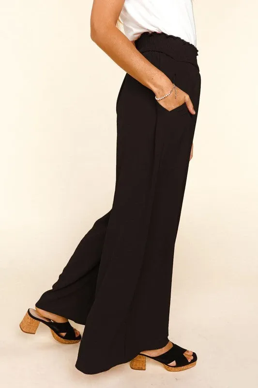 Smocked Waist Wide Leg Pants