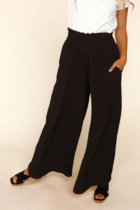 Smocked Waist Wide Leg Pants