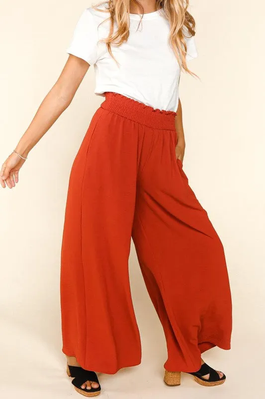 Smocked Waist Wide Leg Pants