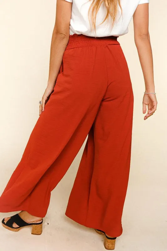 Smocked Waist Wide Leg Pants