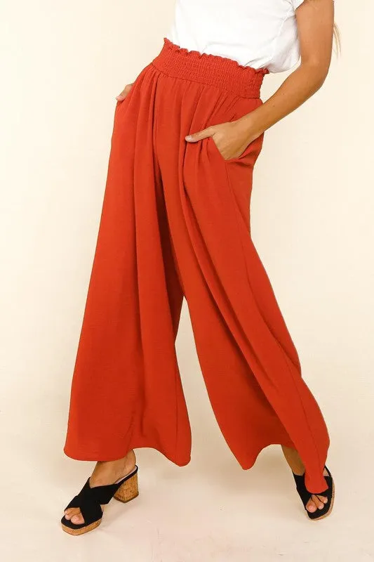 Smocked Waist Wide Leg Pants